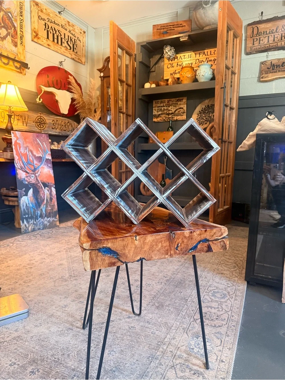 Rustic Whitewashed Wooden Wine Rack - 8 Bottle Organizer
